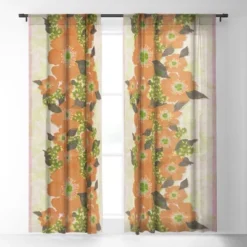 Sewzinski Retro Orange Flowers Single Panel Sheer Window Curtain - Society6