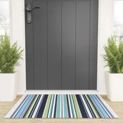 Sheila Wenzel-Ganny Lavender Mint Blue Stripes Looped Vinyl Welcome Mat - Society6