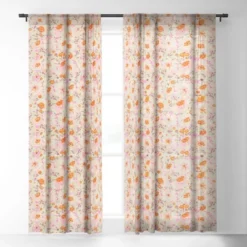 Alison Janssen Faded Floral Pink Citrus Single Panel Sheer Window Curtain - Society6