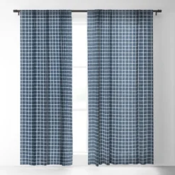 Avenie Grid Pattern Navy 64" X 50" Single Panel Sheer Window Curtain - Society6