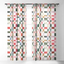 Ninola Design Watercolor Checker Yuletide Single Panel Sheer Window Curtain - Society6