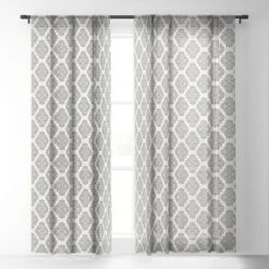 Avenie Neutral Damask Flourish 96" X 50" Single Panel Sheer Window Curtain - Society6
