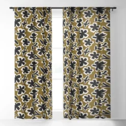 Alisa Galitsyna Florals On Olive Background Single Panel Sheer Window Curtain - Society 6
