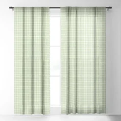 Avenie Grid Pattern Green Single Panel Sheer Window Curtain - Society6