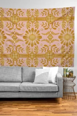 Sewzinski Boho Florals Yellow White Pink Tapestry - Society6