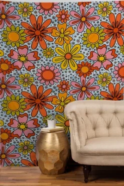 Doodle By Meg Groovy Flowers In Blue Tapestry - Society6